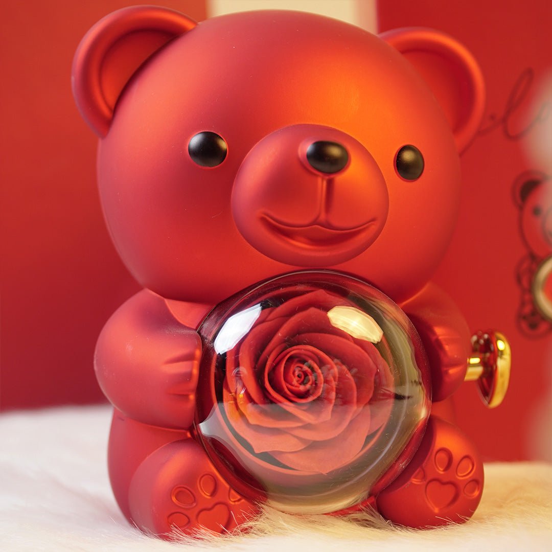 Forever Rose Teddy Bear with Glass Rose Gift Box - Memories InsiteFOREVER ROSE TEDDY BEAR